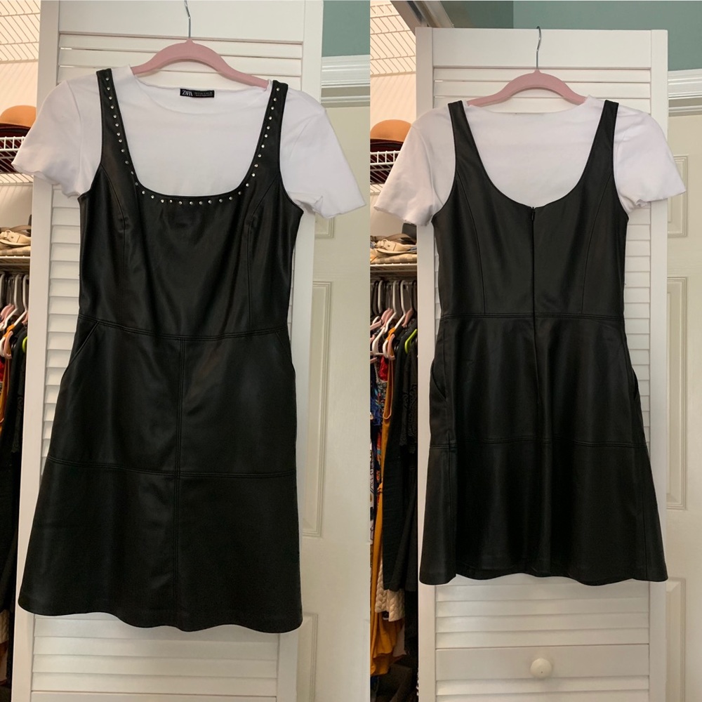 Mango Leather Look Black Fit&Flare Dress